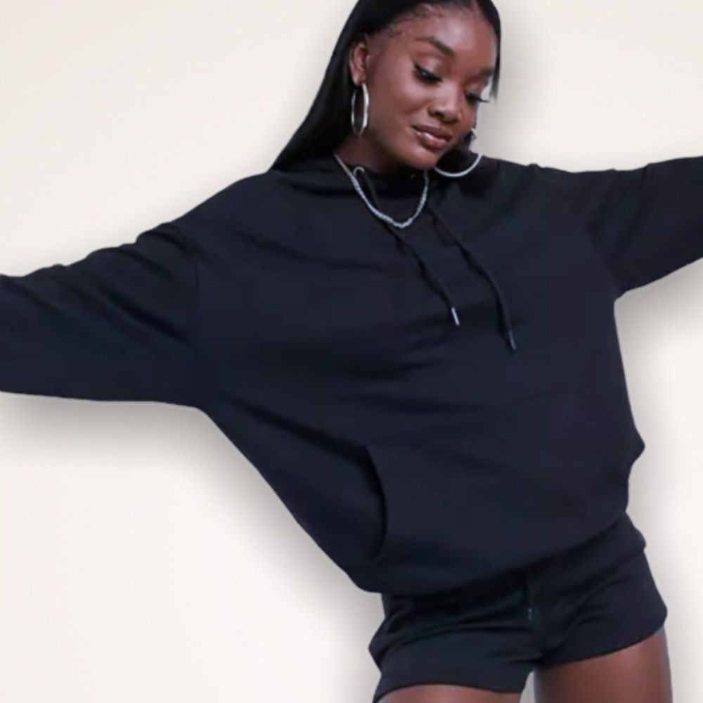 F21 Oversized Boxy Fit Navy Blue Hooded Sweatshirt